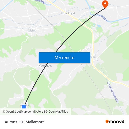 Aurons to Mallemort map