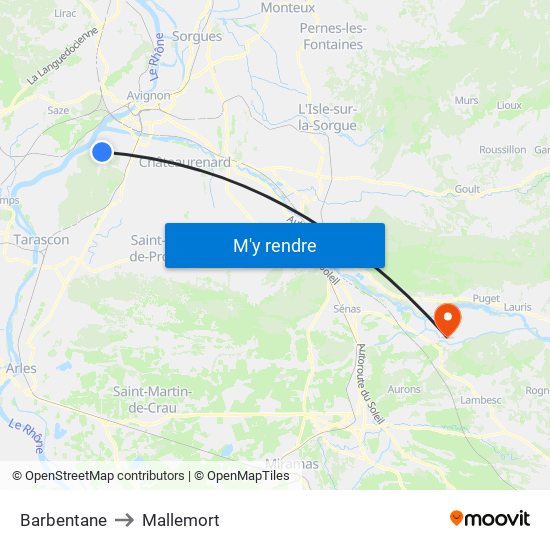 Barbentane to Mallemort map