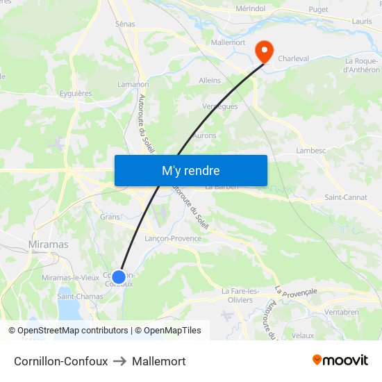 Cornillon-Confoux to Mallemort map