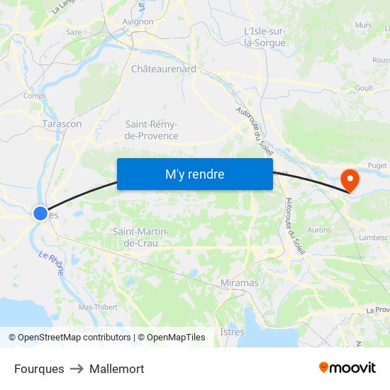 Fourques to Mallemort map