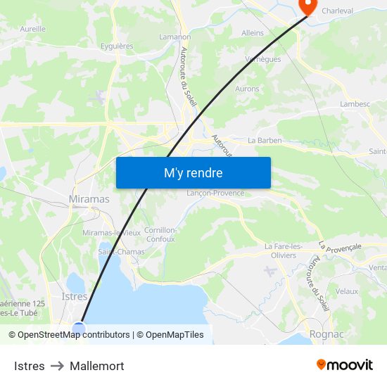 Istres to Mallemort map