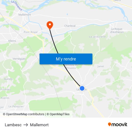 Lambesc to Mallemort map