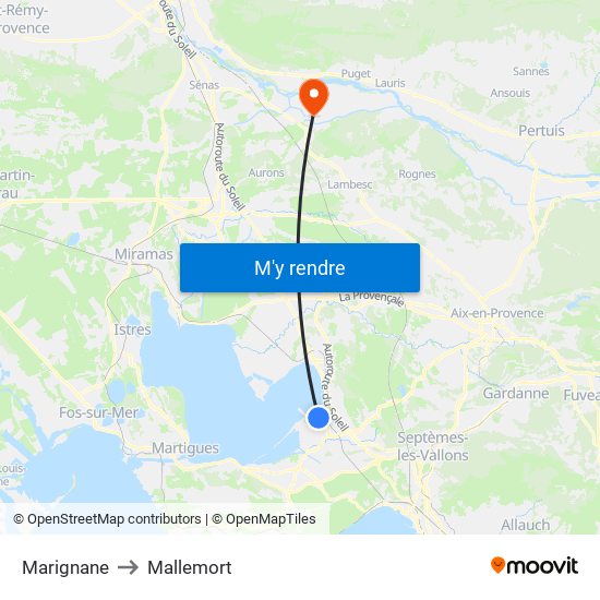 Marignane to Mallemort map