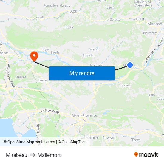 Mirabeau to Mallemort map