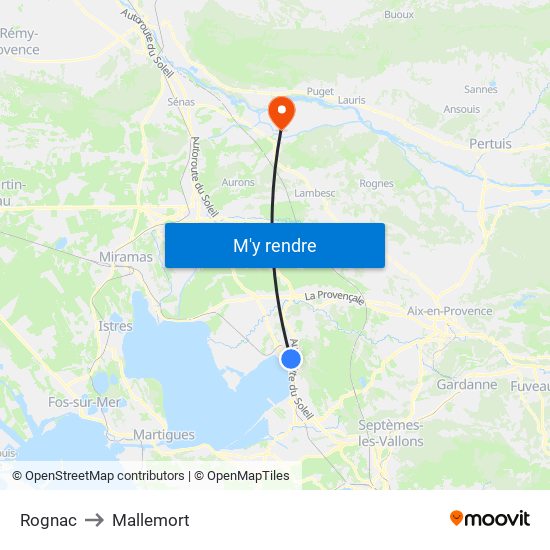 Rognac to Mallemort map