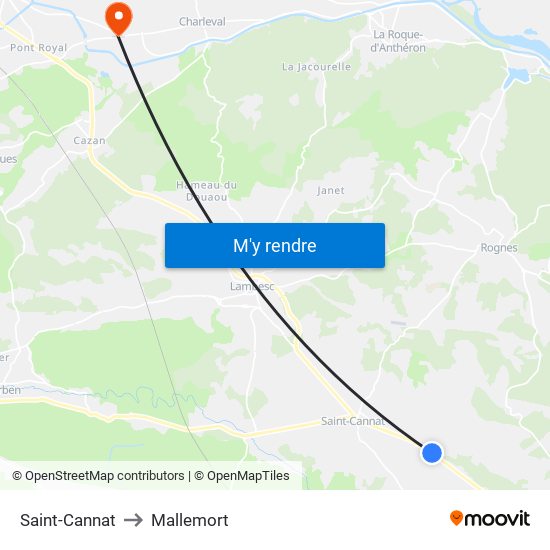 Saint-Cannat to Mallemort map