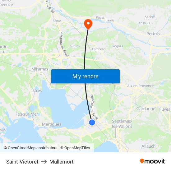 Saint-Victoret to Mallemort map