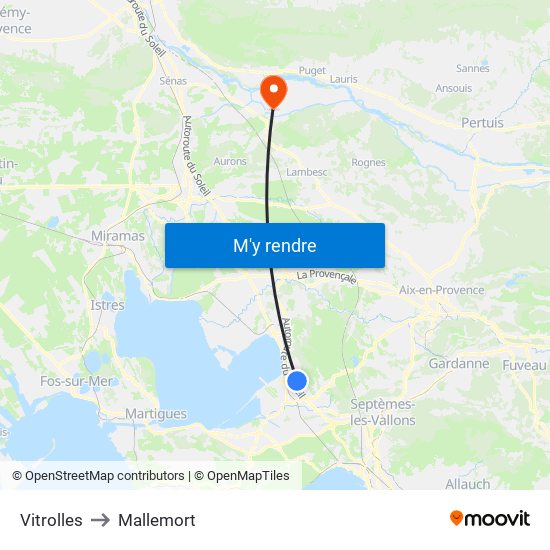 Vitrolles to Mallemort map