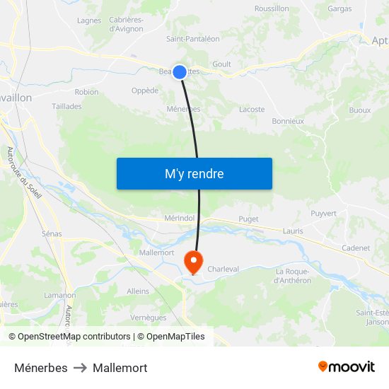 Ménerbes to Mallemort map