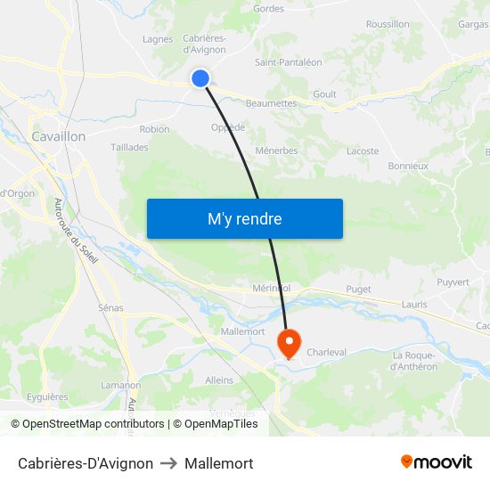 Cabrières-D'Avignon to Mallemort map