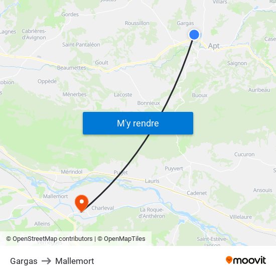 Gargas to Mallemort map
