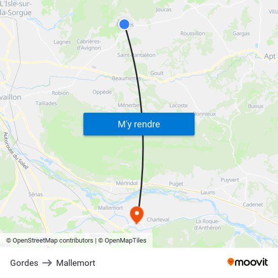 Gordes to Mallemort map