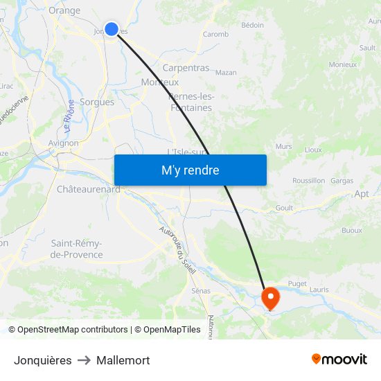 Jonquières to Mallemort map