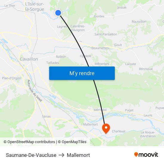 Saumane-De-Vaucluse to Mallemort map