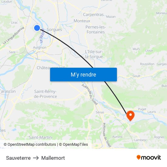 Sauveterre to Mallemort map