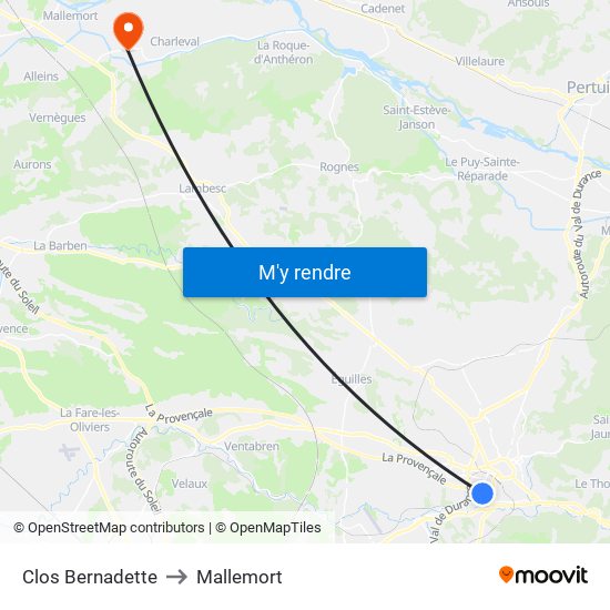 Clos Bernadette to Mallemort map