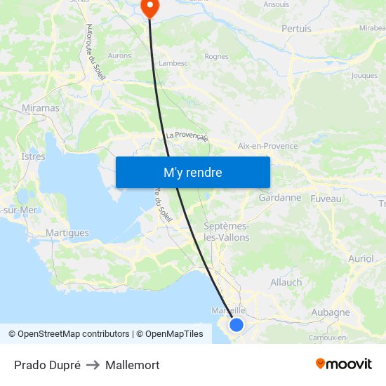 Prado Dupré to Mallemort map