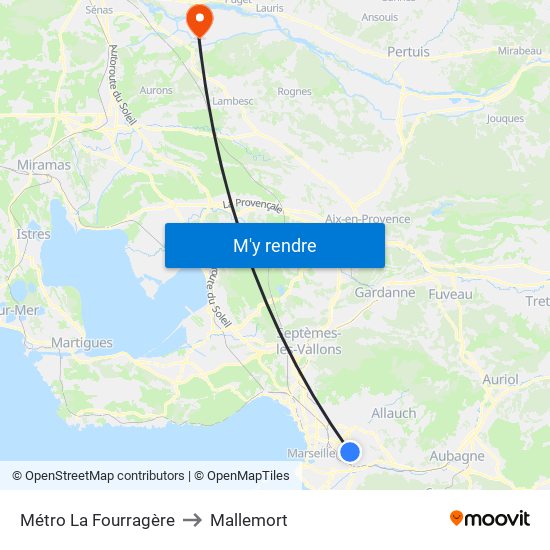 Métro La Fourragère to Mallemort map