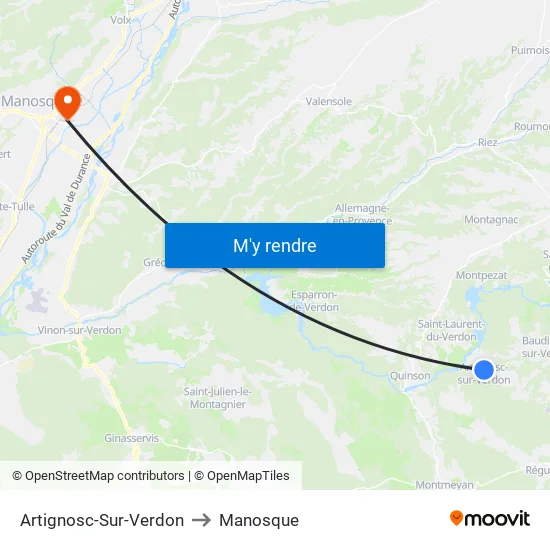 Artignosc-Sur-Verdon to Manosque map