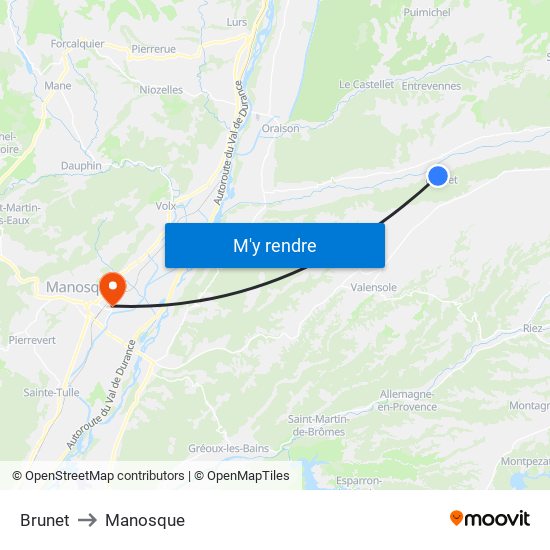 Brunet to Manosque map