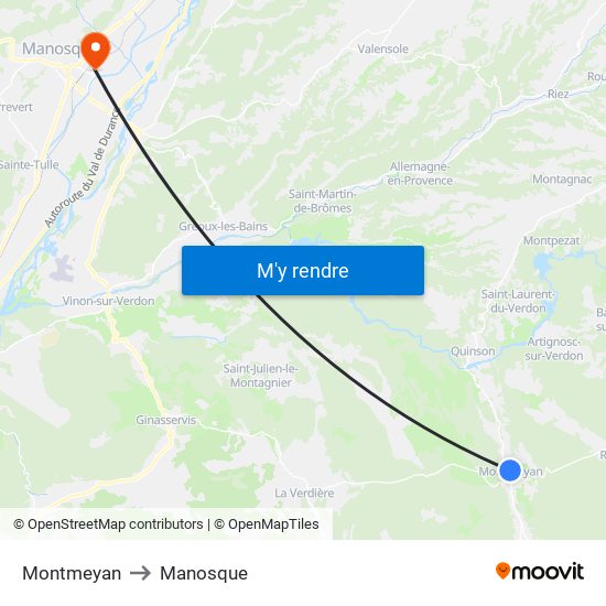 Montmeyan to Manosque map