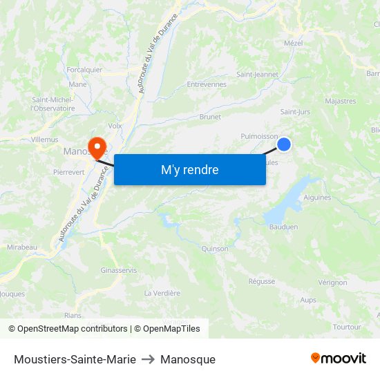 Moustiers-Sainte-Marie to Manosque map