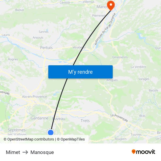 Mimet to Manosque map