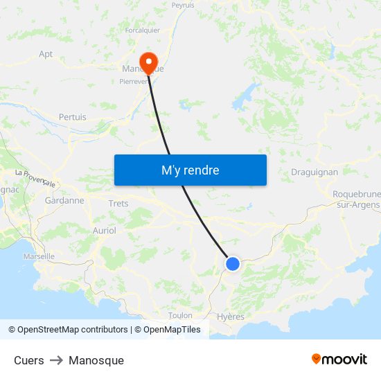 Cuers to Manosque map