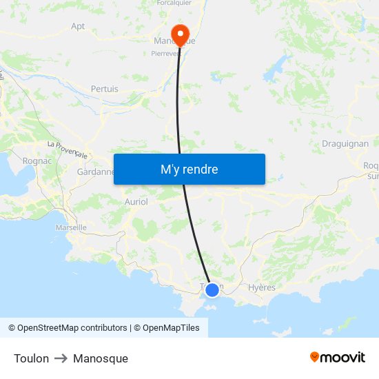 Toulon to Manosque map