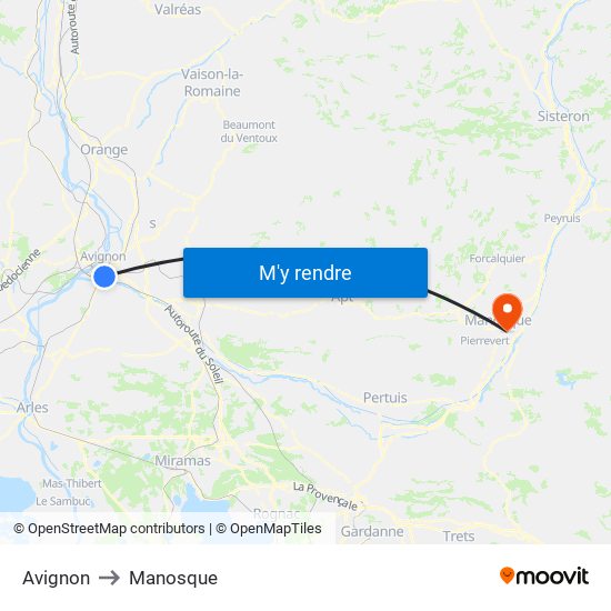 Avignon to Manosque map