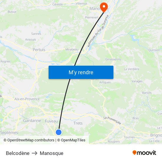 Belcodène to Manosque map