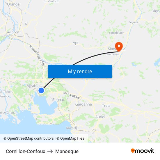 Cornillon-Confoux to Manosque map