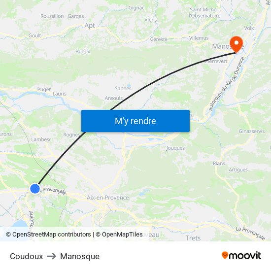 Coudoux to Manosque map