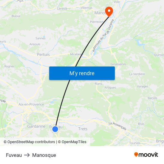 Fuveau to Manosque map