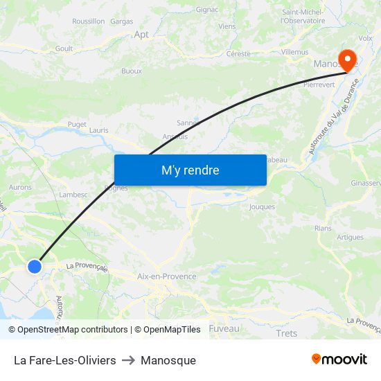 La Fare-Les-Oliviers to Manosque map
