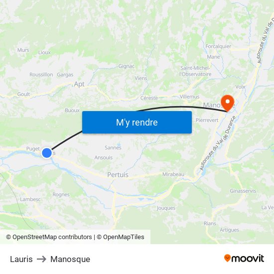 Lauris to Manosque map