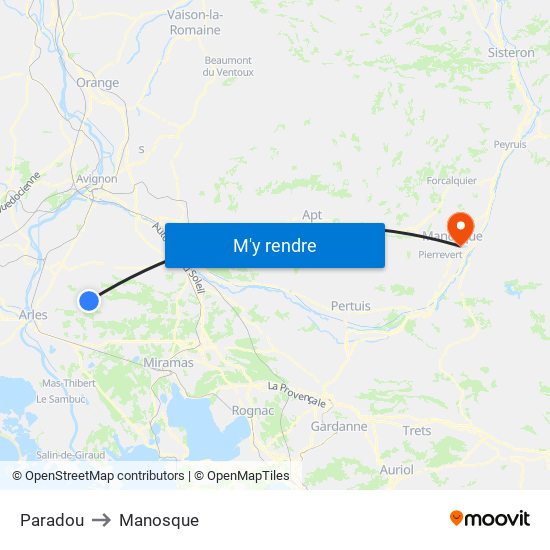 Paradou to Manosque map