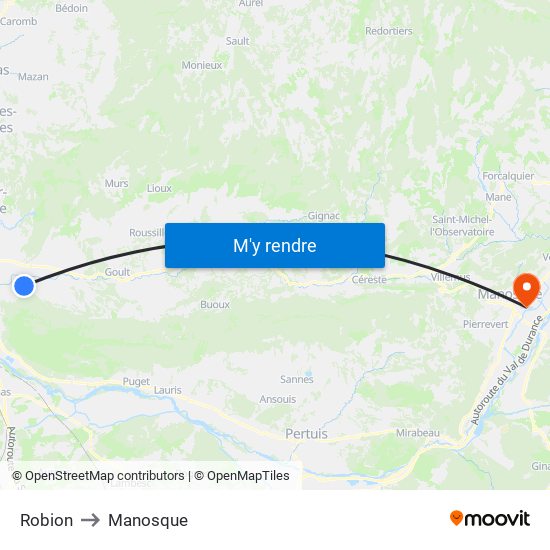 Robion to Manosque map