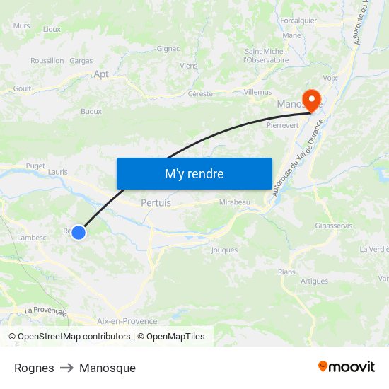 Rognes to Manosque map