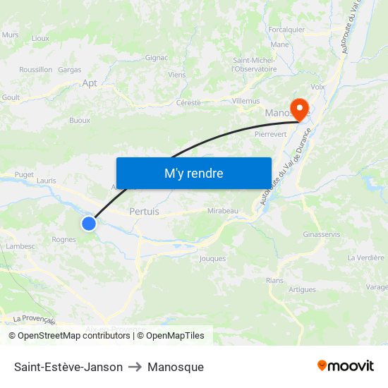 Saint-Estève-Janson to Manosque map