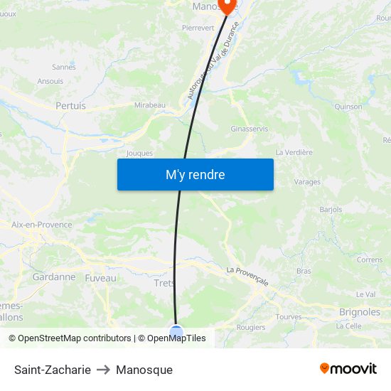 Saint-Zacharie to Manosque map