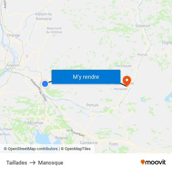 Taillades to Manosque map