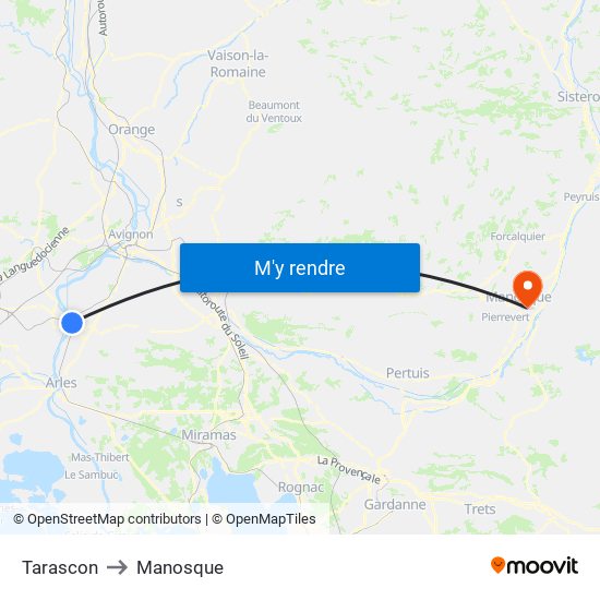 Tarascon to Manosque map
