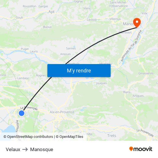 Velaux to Manosque map