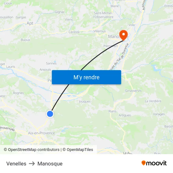 Venelles to Manosque map