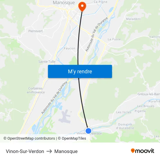 Vinon-Sur-Verdon to Manosque map