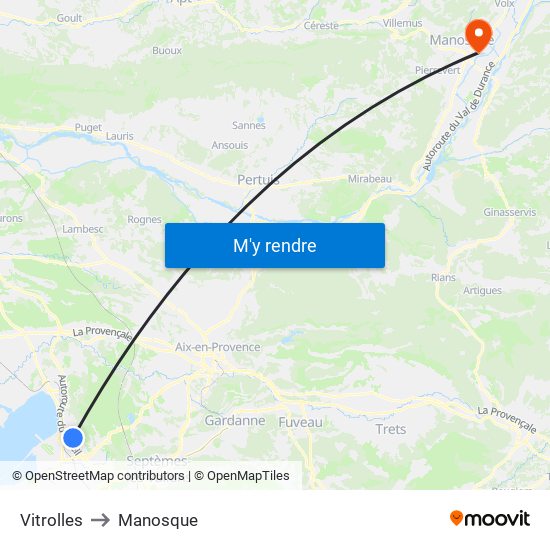 Vitrolles to Manosque map