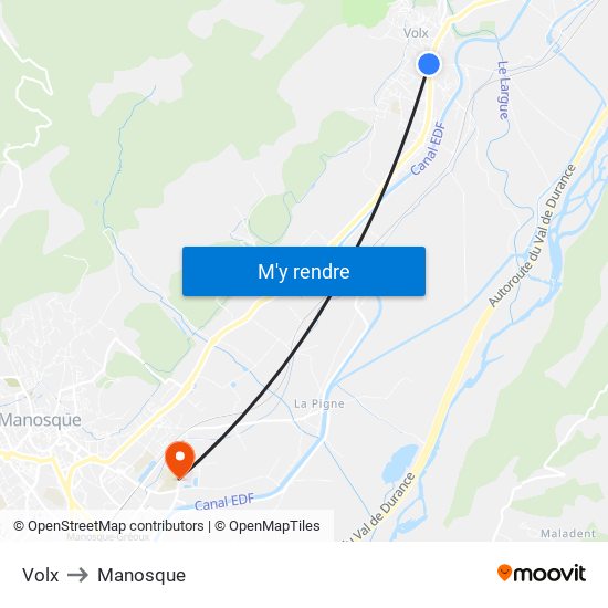 Volx to Manosque map