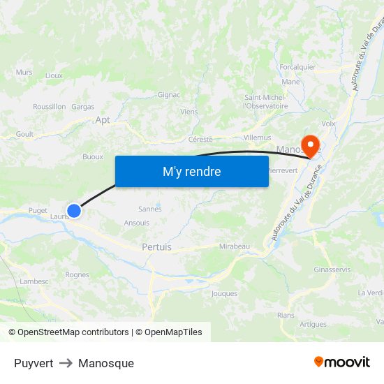 Puyvert to Manosque map