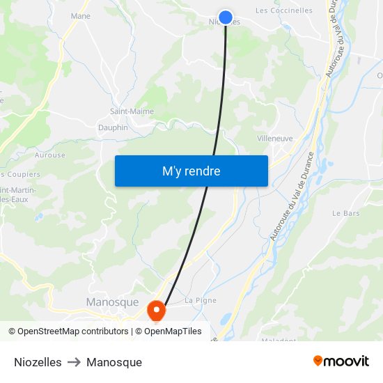 Niozelles to Manosque map
